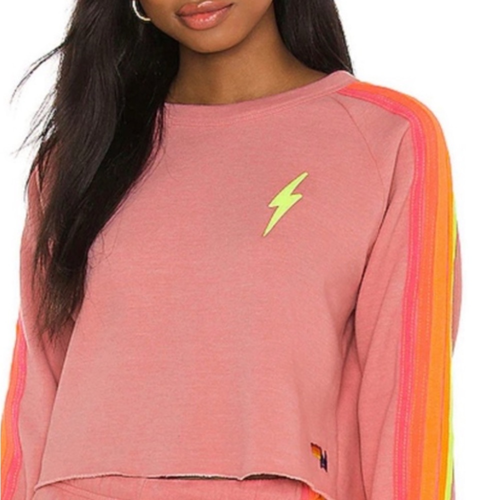Aviator Nation Pink Cropped Graphic Hoodie